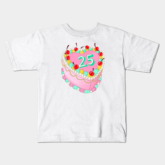 25th Birthday cake Kids T-Shirt by Poppy and Mabel